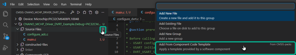Add From Component Code Template menu option