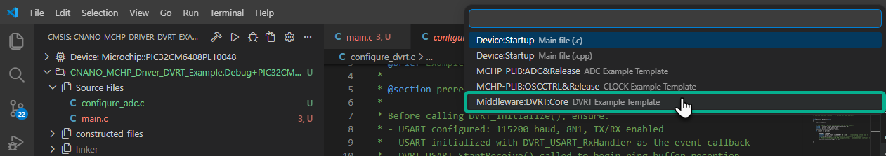 Selecting DVRT Example Template